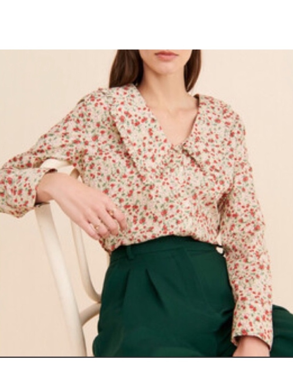 English Factory Peter Pan Ruffle Collar Blouse Medium Cotton Long Sleeve Floral - Picture 3 of 16
